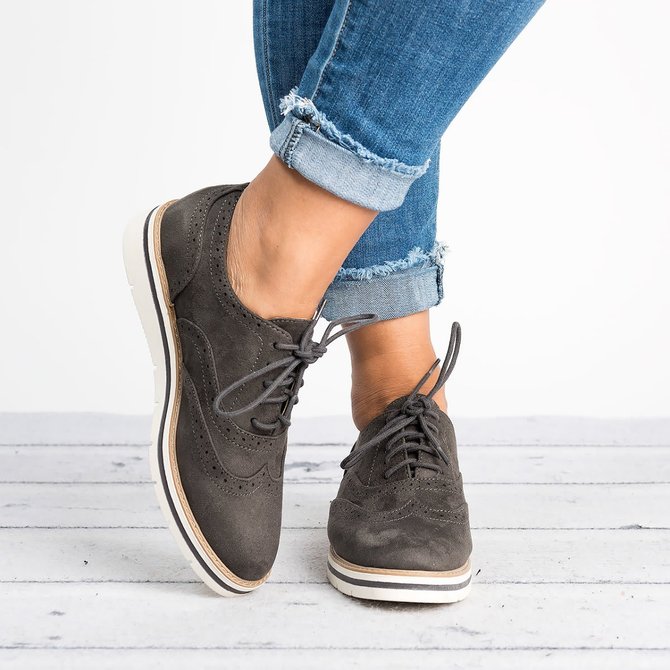 JFN Women's Lace Up Perforated Oxfords Shoes Casual Shoes